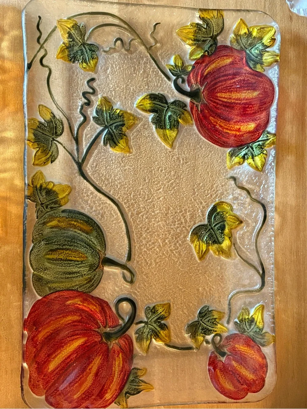 Sur La Table Red and Green Pumpkin Glass Platter